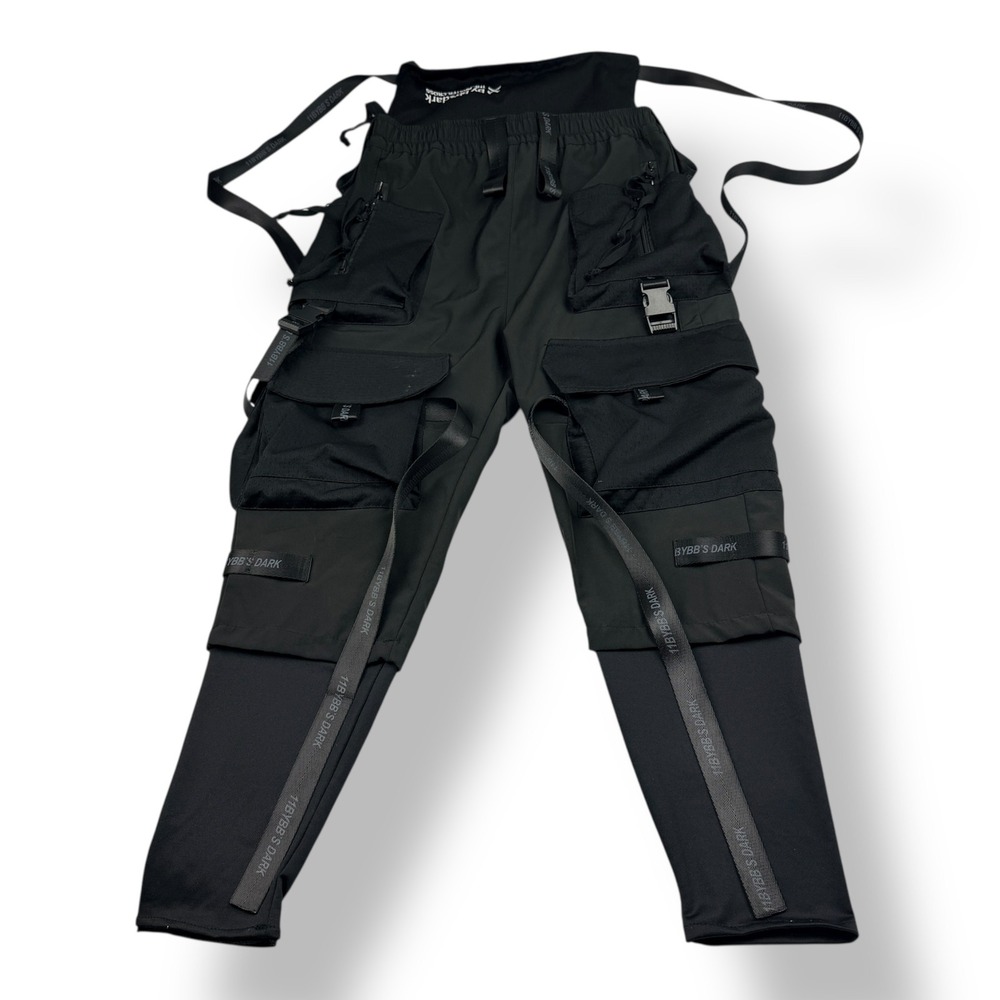 11 BYBB'S DARK Mens Black Techwear Cargo‎ Pants Suspended Straps Largearge